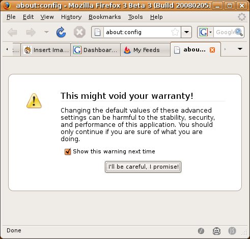 Firefox 3 prévient sur about:config