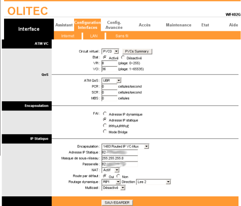 Configuration Olitec WF402G pour Free dégroupé