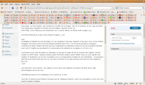 Quatre rangées d'onglets